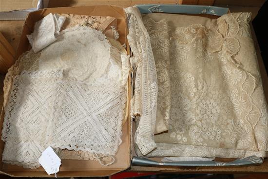 French lace mats, Irish shawl, stole, trimmings etc